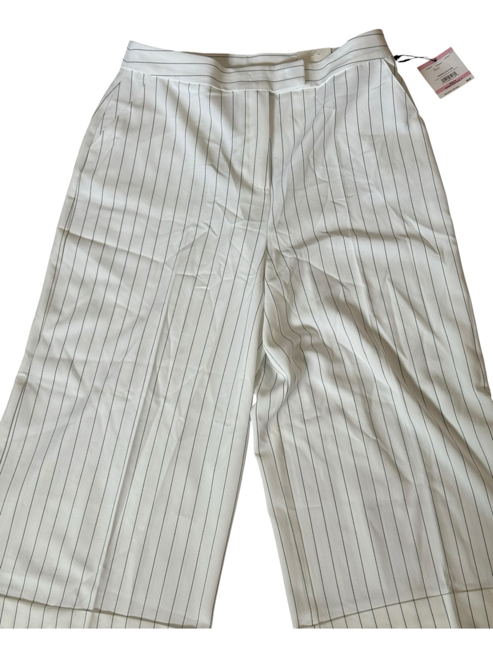 Anne Klein White Wide-Leg Pinstripe Crop Pants